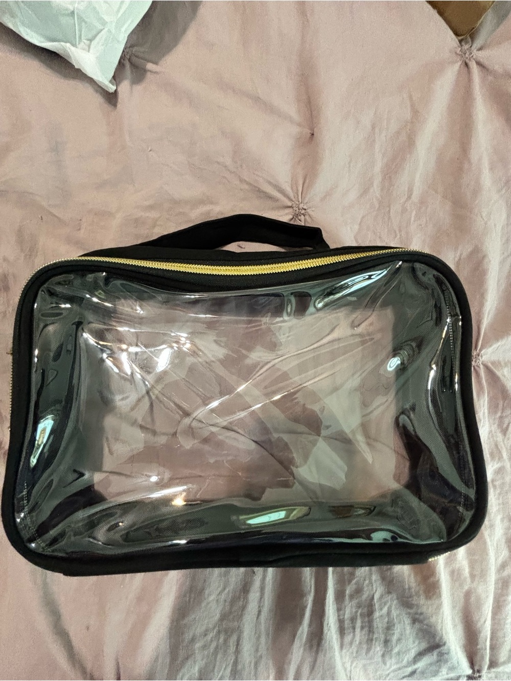 Clear Travel Toiletry Bag - Black with Yellow Zipper